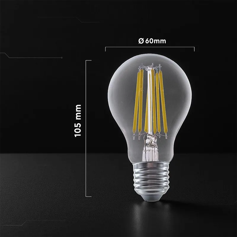 Żarówka LED V-TAC 12W Filament E27 A60 (Opak. 3szt) VT-2133 3000K 1521LM