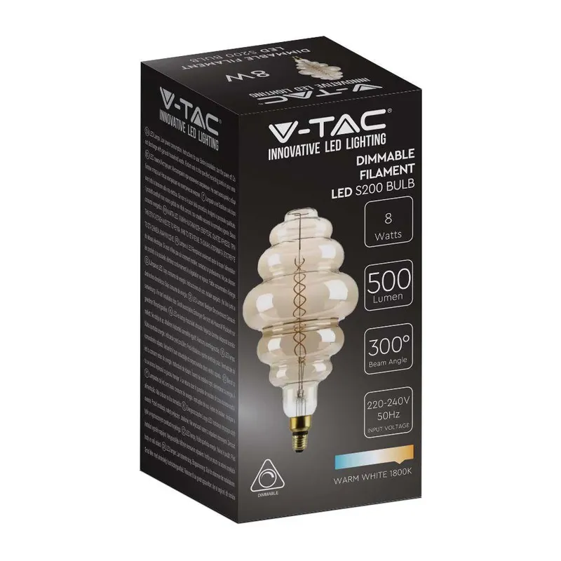 Żarówka LED V-TAC 8W Filament E27 S200 Smoky Ściemnialna 200x410mm VT-218 2000K 500LM