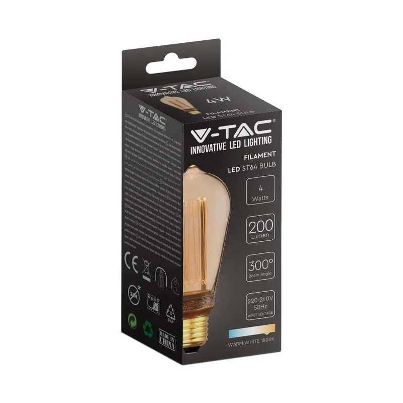 Żarówka LED V-TAC 4W Edison Retro E27 Vintage ST64 Bursztyn VT-2185 1800K 200LM