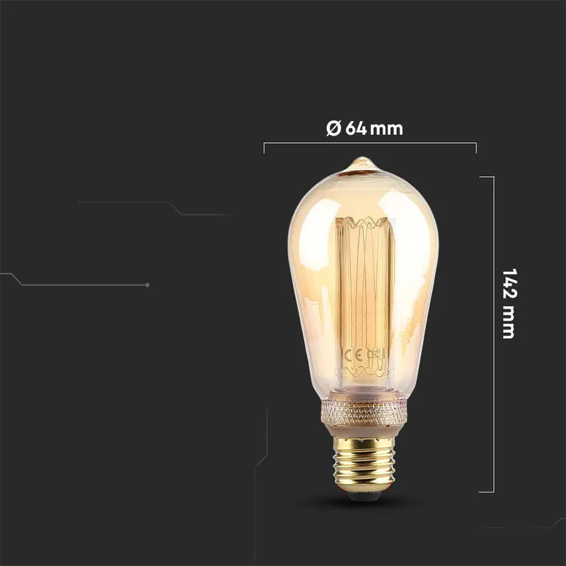 Żarówka LED V-TAC 4W Edison Retro E27 Vintage ST64 Bursztyn VT-2185 1800K 200LM