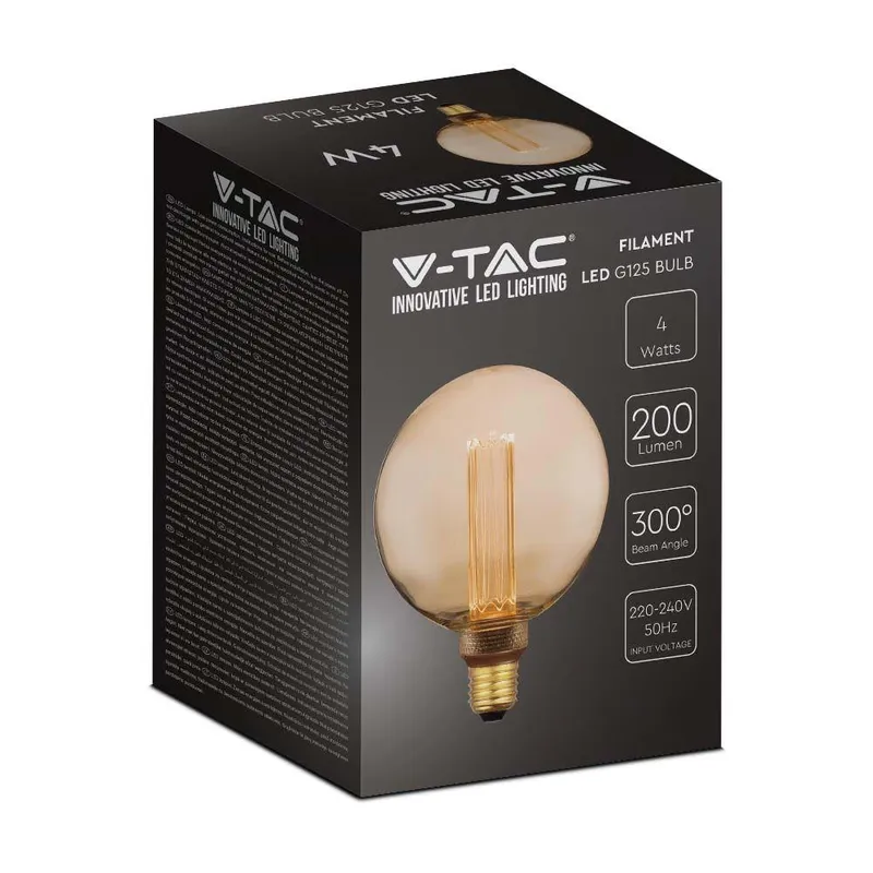 Żarówka LED V-TAC 4W Edison Retro E27 G125 Bursztynowa 125x164mm VT-2195 1800K 200LM