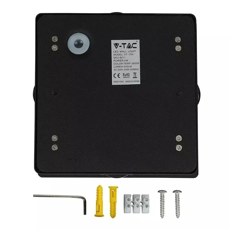 Oprawa Ścienna V-TAC 4W LED IP65 Kwadrat VT-704 3000K 428LM - Czarny