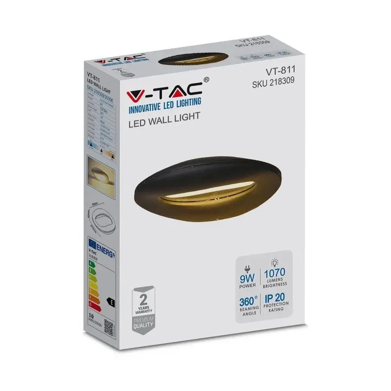 Kinkiet Ścienny V-TAC 9W LED VT-811 3000K 1070LM - Czarny