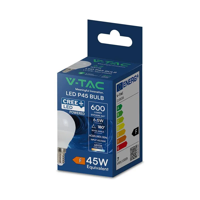 Żarówka LED V-TAC CREE CHIP 6,5W E14 Kulka P45 VT-270 6500K 600LM 6 Lat Gwarancji