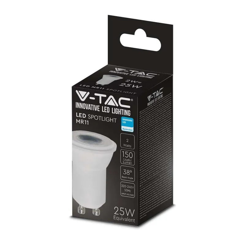 Żarówka LED V-TAC SAMSUNG CHIP GU10 2W 35S MR11 FI35MM VT-232 6500K 180LM 5 Lat Gwarancji