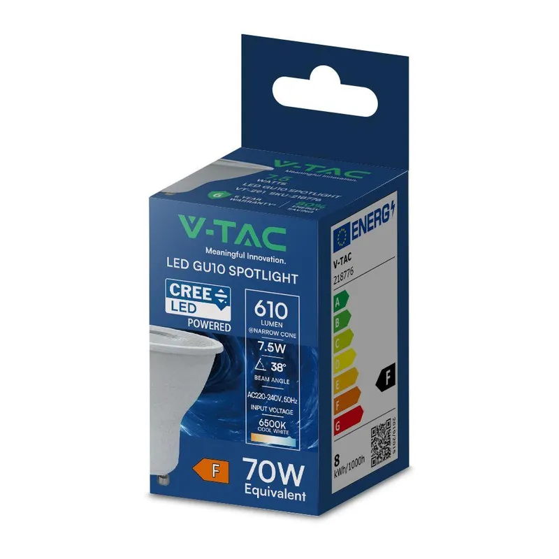 Żarówka LED V-TAC CREE CHIP GU10 7,5W 38ST VT-291 6500K 610LM 6 Lat Gwarancji
