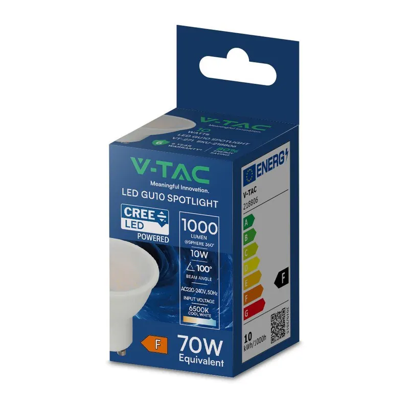 Żarówka LED V-TAC CREE CHIP GU10 10W 100ST VT-271 6500K 1000LM 6 Lat Gwarancji