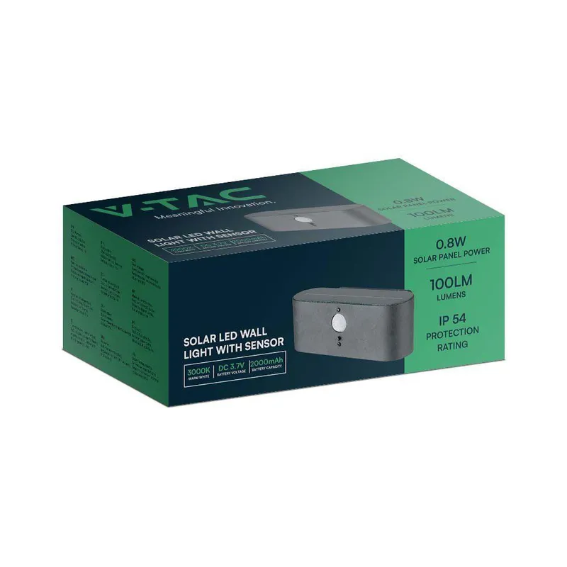 Kinkiet Ogrodowy Ścienny Solarny V-TAC 0.8W LED Czujnik Ruchu IP54 VT-1148 3000K 100LM 3 Lata Gwarancji