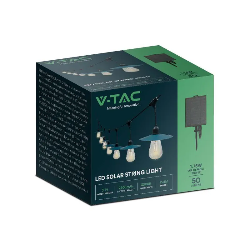 Girlanda Ogrodowa Solarna LED V-TAC 15mb Filament 15XST64 VT-715S 3000K 50LM