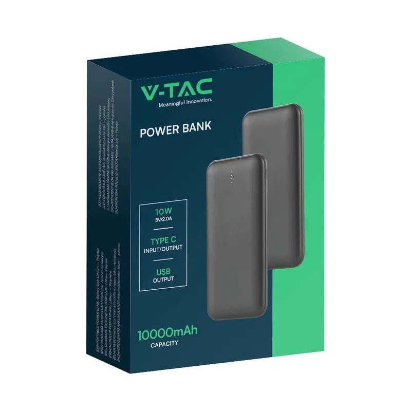 Power Bank V-TAC 10000mAh Slim Type C VT-3527 - Czarny
