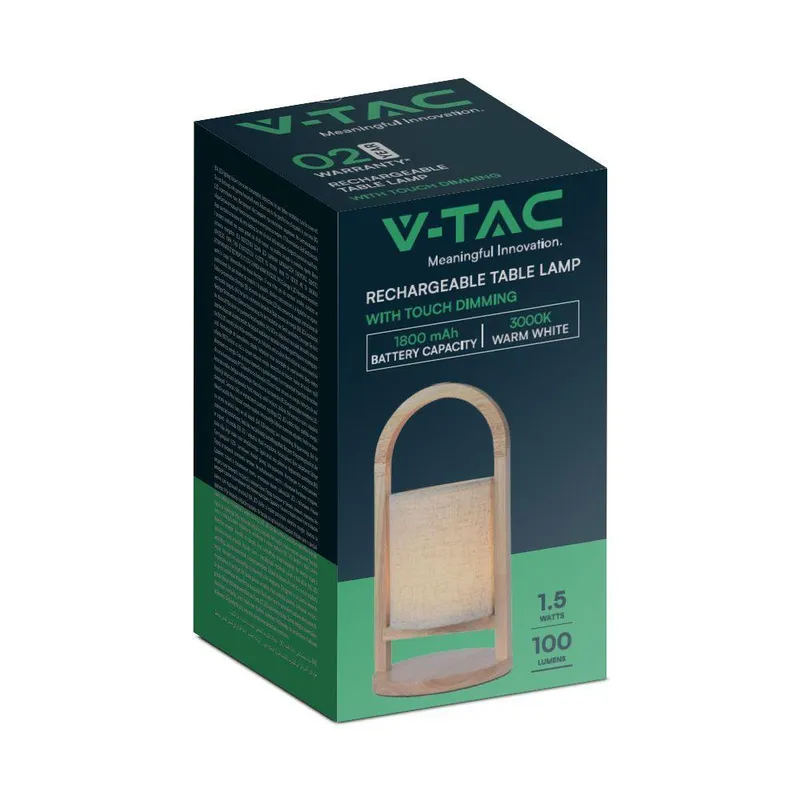 Lampka Stołowa Nocna V-TAC 1,5W LED 32cm Ładowanie Ściemnianie Drewno VT-7570 3000K 100LM
