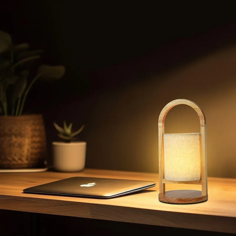Lampka Stołowa Nocna V-TAC 1,5W LED 32cm Ładowanie Ściemnianie Drewno VT-7570 3000K 100LM