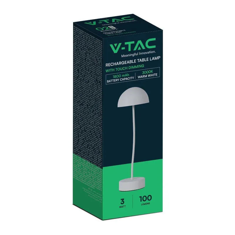 Lampka Stołowa Nocna V-TAC 3W LED 36cm Ładowanie Ściemnianie VT-7574 3000K 100LM - Biała