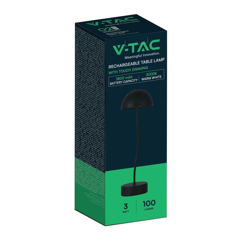 Lampka Stołowa Nocna V-TAC 3W LED 36cm Ładowanie Ściemnianie VT-7574 3000K 100LM - Czarna