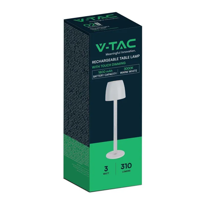 Lampka Stołowa Nocna V-TAC 3W LED 37cm Ładowanie Ściemnianie VT-7576 3000K 310LM - Biała