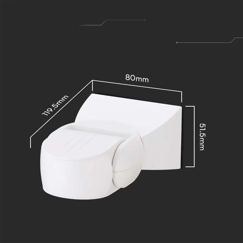 Czujnik Ruchu Mikrofalowy Ścienny V-TAC 180ST 1200W IP65 VT-80301 5 Lat Gwarancji - Biały