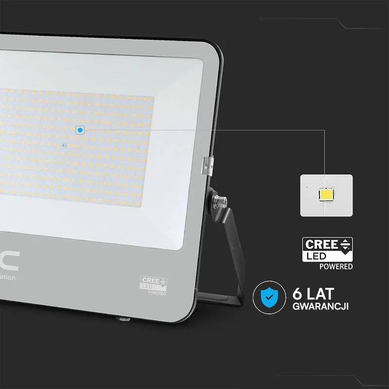 Naświetlacz LED V-TAC CREE CHIP 200W 135LM/W Przewód 1m IP65 VT-44201 4000K 22960LM 6 Lat Gwarancji