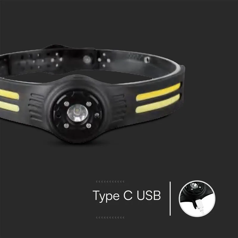 Latarka Czołowa V-TAC 3W SMD 5W COB Ładowanie USB-C IP43 VT-9901 470LM