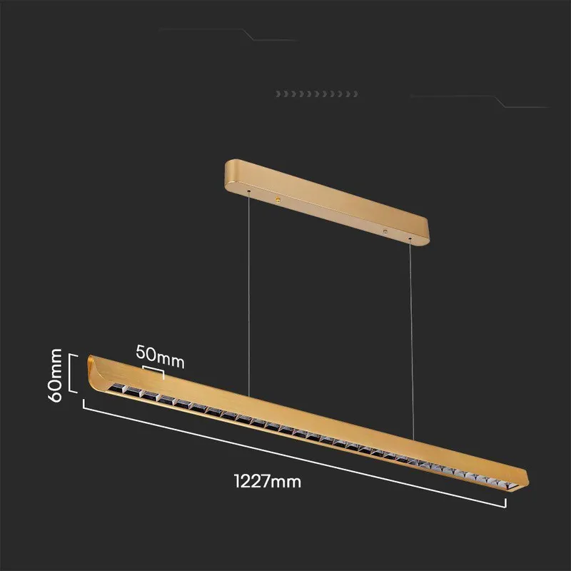 Oprawa V-TAC LED Linear SAMSUNG CHIP LIFUD Driver 36W 60ST CCT Zwieszana 120cm Złoty MAT VT-7-36 3000K-4000K-6400K 2880LM 5 Lat Gwarancji