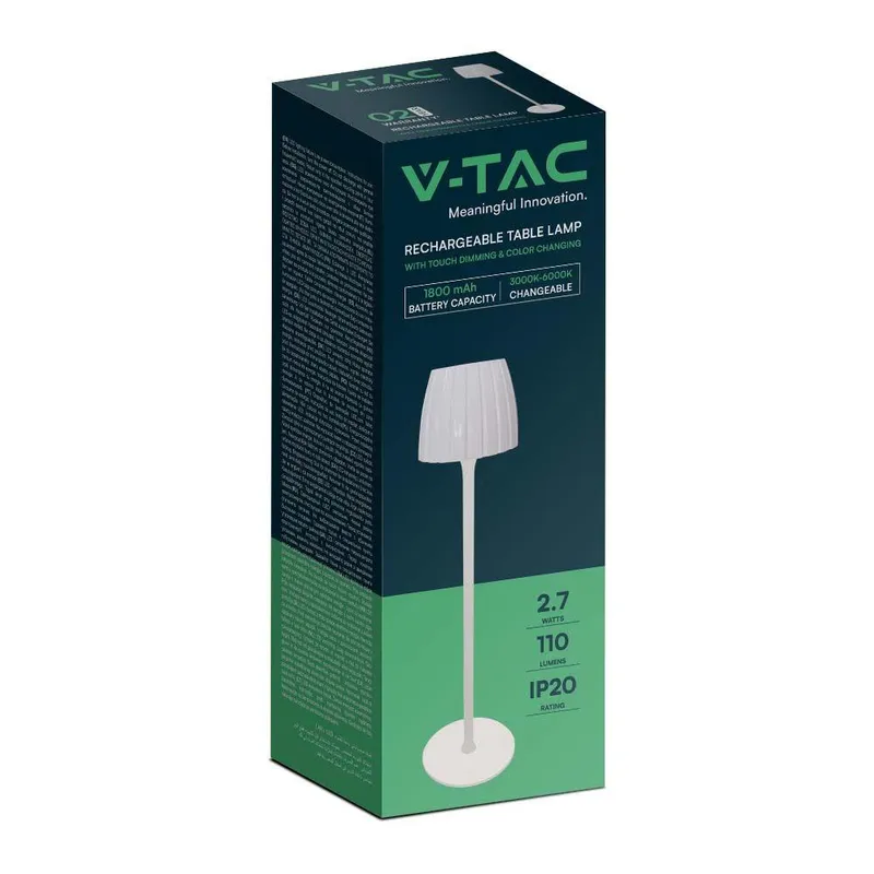 Lampka Stołowa Nocna V-TAC 2,7W LED 34cm Ładowanie USB Ściemnianie VT-7967 3000K-6000K 110LM - Biała