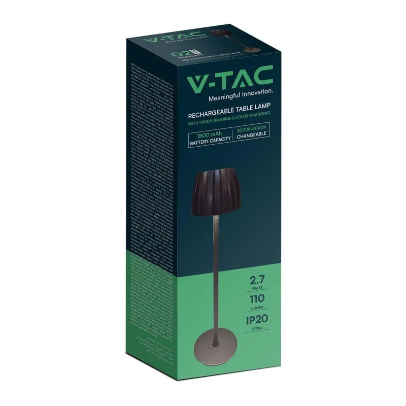Lampka Stołowa Nocna V-TAC 2,7W LED 34cm Ładowanie USB Ściemnianie VT-7967 3000K-6000K 110LM - Czarna