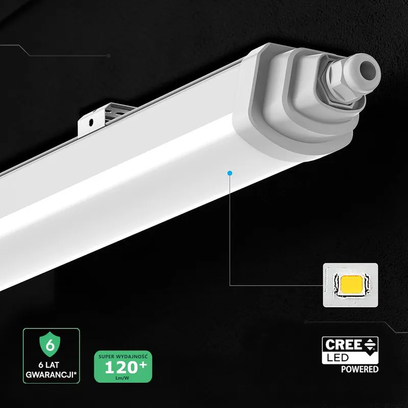 Oprawa Hermetyczna LED V-TAC CREE CHIP GT-Series 120cm 36W 120LM/W VT-12035 4000K 4320LM 6 Lat Gwarancji