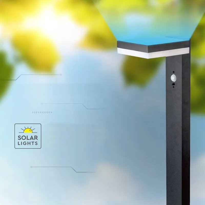 Słupek Ogrodowy Solarny V-TAC 80cm 5.5W LED IP54 Kwadrat VT-1167 3000K 220LM 3 Lata Gwarancji - Czarny