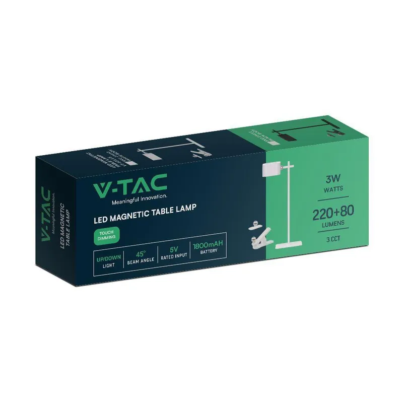 Lampka Biurkowa V-TAC 4w1 35cm Kinkiet Klips Latarka 3W LED CCT VT-10115 3000K-6000K 300LM - Biała