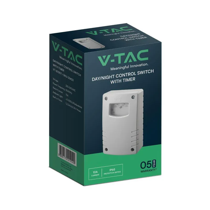 Czujnik Zmierzchu Światła Z Timerem V-TAC 10A 2400W 3-500LUX IP65 VT-81007 5 Lat Gwarancji