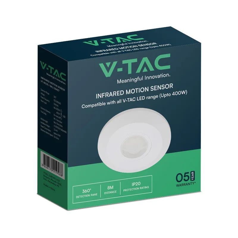 Czujnik Ruchu 360ST V-TAC Natynkowy Sufitowy Slim 24mm Okrągły VT-81011 5 Lat Gwarancji - Biały