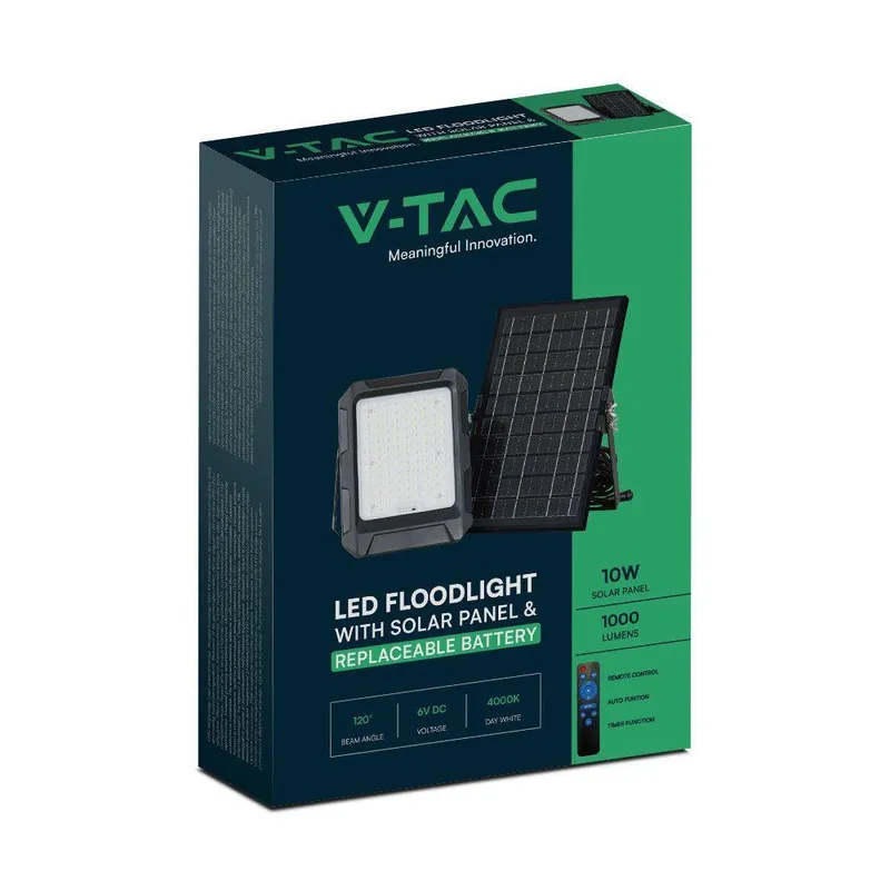 Naświetlacz LED Solarny V-TAC 10W Pilot Auto Timer IP65 VT-55W 4000K 1000LM - Czarny