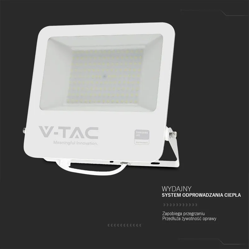 Naświetlacz LED V-TAC 100W 100LM/W Przewód 1mb SAMSUNG CHIP VT-44104 6500K 8700LM 5 Lat Gwarancji - Biały