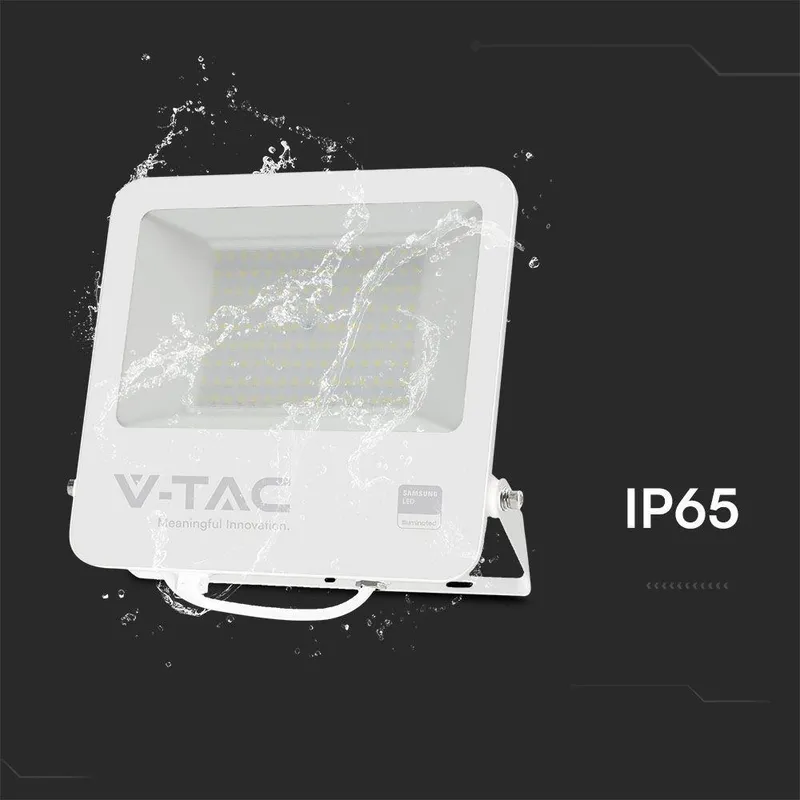 Naświetlacz LED V-TAC 100W 100LM/W Przewód 1mb SAMSUNG CHIP VT-44104 6500K 8700LM 5 Lat Gwarancji - Biały