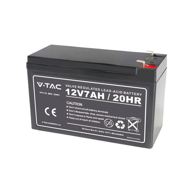 Akumulator Żelowy Bezobsługowy 12V 7Ah V-TAC T1 151X65X94(100)MM VT-7-12 5 Lat Gwarancji