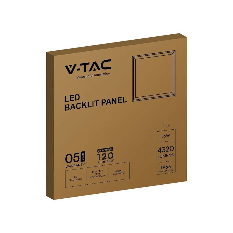 Panel LED V-TAC 36W 60x60 LED Backlight Hermetyczny IP65 120LM/W VT-6235 4000K 4320LM 5 Lat Gwarancji
