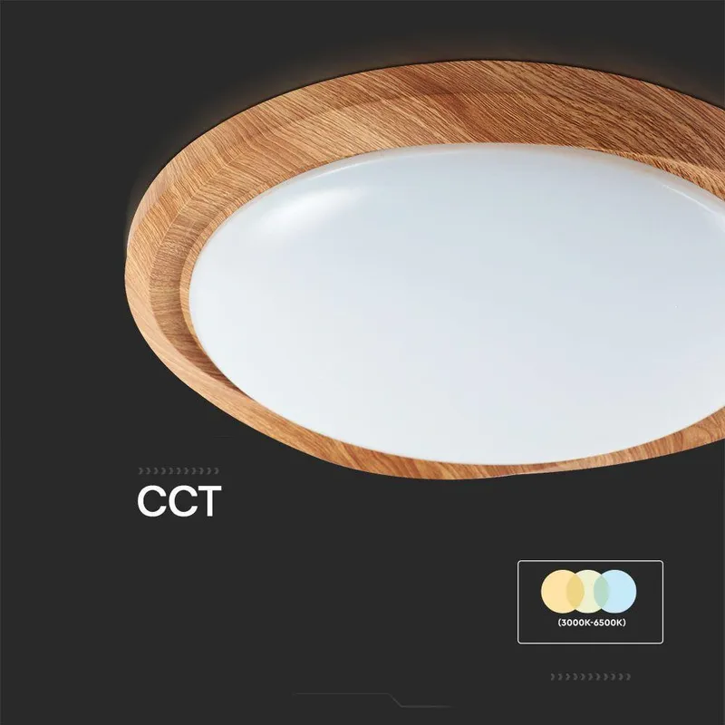 Oprawa Sufitowa Plafoniera V-TAC 60W LED Drewno FI.49CM CCT Pilot Timer VT-8559 3000K-6500K 6000LM