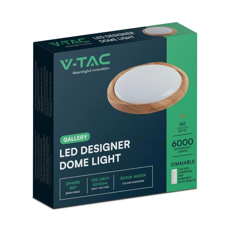 Oprawa Sufitowa Plafoniera V-TAC 60W LED Drewno FI.49CM CCT Pilot Timer VT-8559 3000K-6500K 6000LM