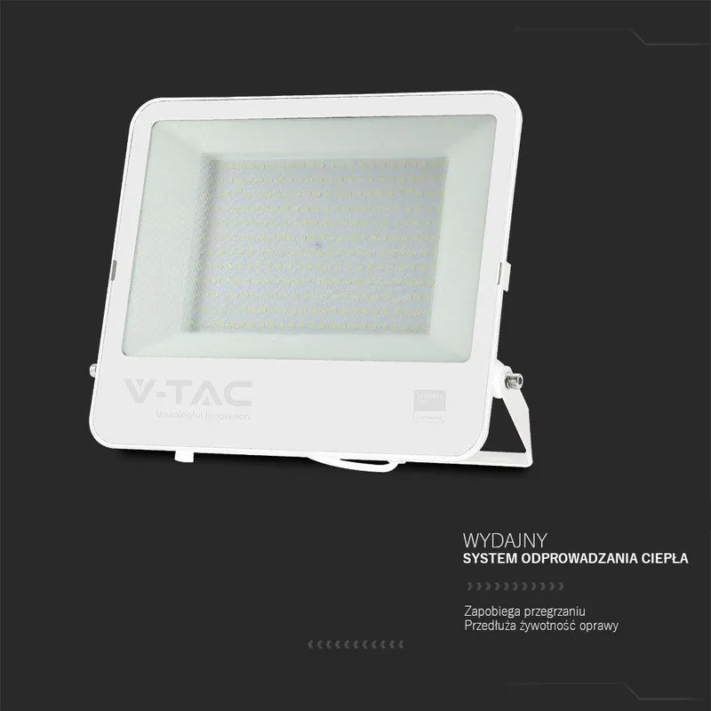 Naświetlacz LED V-TAC 200W 100LM/W Przewód 1mb SAMSUNG CHIP VT-44204 6500K 17540LM 5 Lat Gwarancji - Biały
