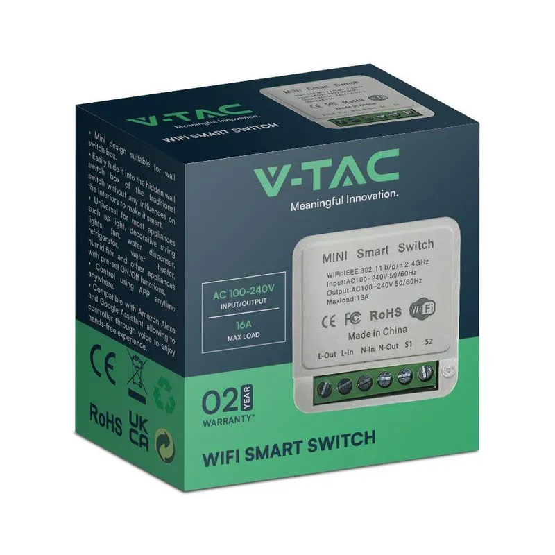 Bezprzewodowy Włącznik Switch WI-FI V-TAC 1X10A Dopuszkowy Smart Life Tuya Alexa Google Home VT-5101