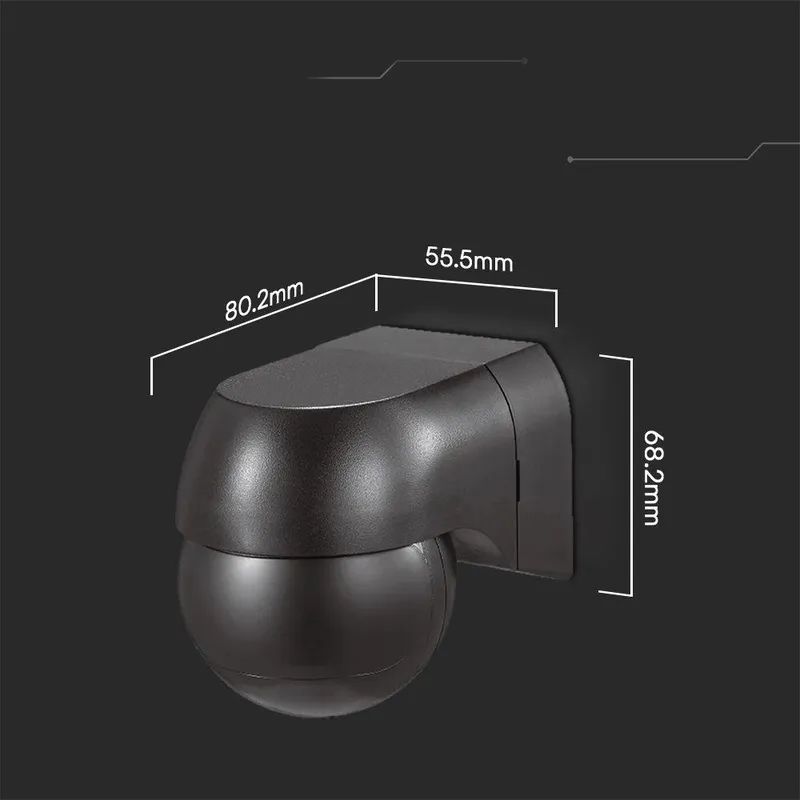 Czujnik Ruchu Ścienny 180ST Ruchoma Główka Full Black V-TAC VT-8028 - Czarny
