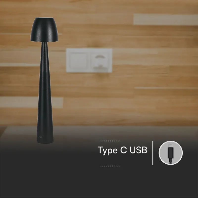 Lampka Stołowa Nocna V-TAC 3W LED 37cm Ładowanie USB Ściemnianie VT-75001 3000K-4000K-6400K 110LM - Czarna