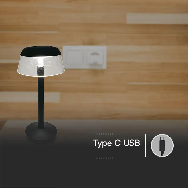 Lampka Stołowa Nocna V-TAC 3W LED 28cm Ładowanie USB Ściemnianie VT-75002 3000K-4000K-6400K 110LM - Czarna