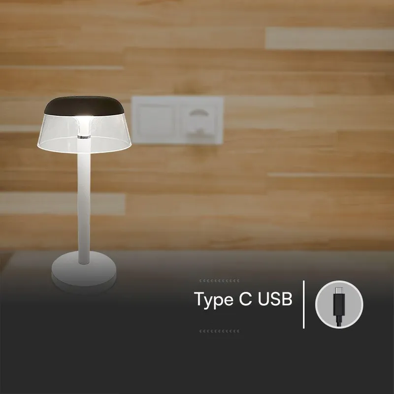 Lampka Stołowa Nocna V-TAC 3W LED 28cm Ładowanie USB Ściemnianie VT-75002 3000K-4000K-6400K 110LM - Biała