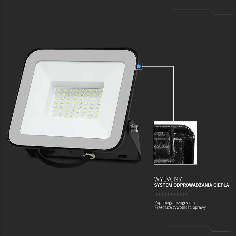 Naświetlacz LED V-TAC 50W SAMSUNG CHIP PRO-S VT-44055 4000K 4270LM 5 Lat Gwarancji - Czarny