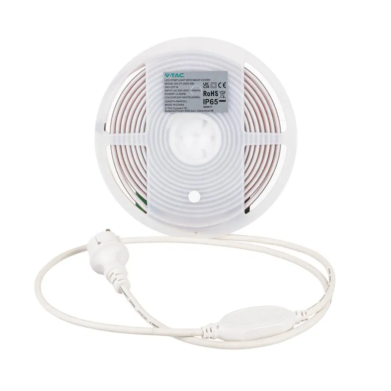 Taśma LED 230V V-TAC Bezpunktowa COB 286LED/M 12,5W/M Rolka 5mb VT-2025 286-5M 6500K 1100LM