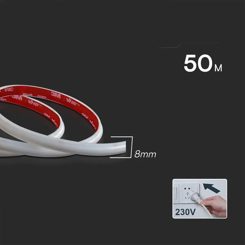 Taśma LED 230V V-TAC Bezpunktowa COB 286LED/M 12,5W/M Rolka 50mb VT-2025 286-50M 3000K 1100LM