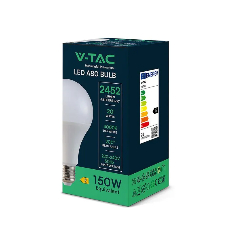 Żarówka LED V-TAC 20W A80 E27 80x155mm VT-22022 4000K 2452LM