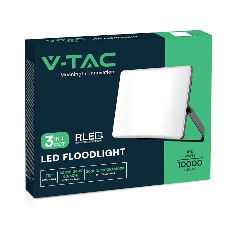 Naświetlacz LED V-TAC 100W LED 3w1 CCT 100LM/W Mleczny Klosz VT-44107CCT 3000-4000K-6500K 10000LM