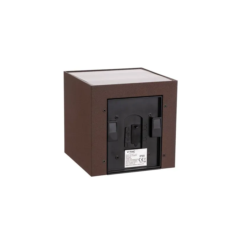 Oprawa Ścienna Solarna V-TAC 9W LED COB Brąz Corten Kostka 15x15cm IP65 Czujnik Ruchu VT-409CCT 3000K-4000K-5000K 800LM