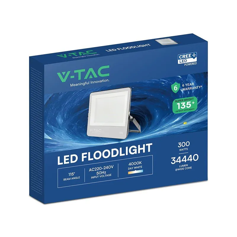 Naświetlacz LED V-TAC CREE CHIP 300W 135LM/W Obudowa Przewód 1m IP65 VT-44003 4000K 34440LM 6 Lat Gwarancji - Czarna